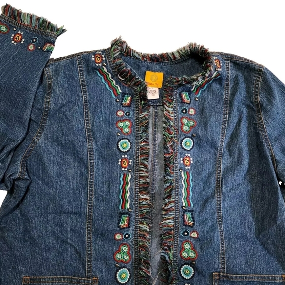 Chico's Embroidered Denim Jacket - Blue and Green - Picture 2 of 10